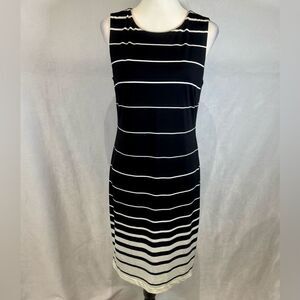 Chaus black and white multi stripe stretchy sheath dress size small